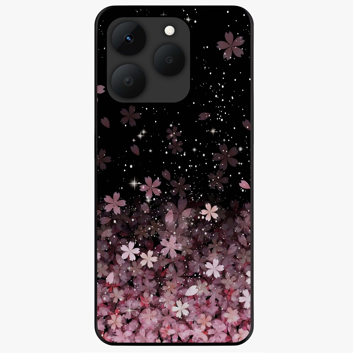 Small Starry Flowers Glass Case showing flat back view with delicate starry floral artwork and glossy glass finish.