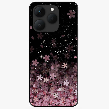 Small Starry Flowers Glass Case showing flat back view with delicate starry floral artwork and glossy glass finish.