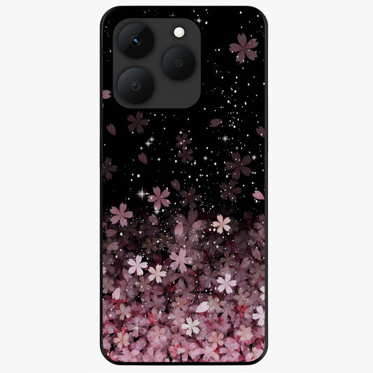 Small Starry Flowers Glass Case showing flat back view with delicate starry floral artwork and glossy glass finish.