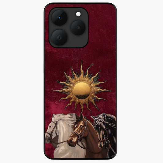 Solar Riders Glass Case showing flat back view with dynamic rider themed artwork and glossy glass finish.
