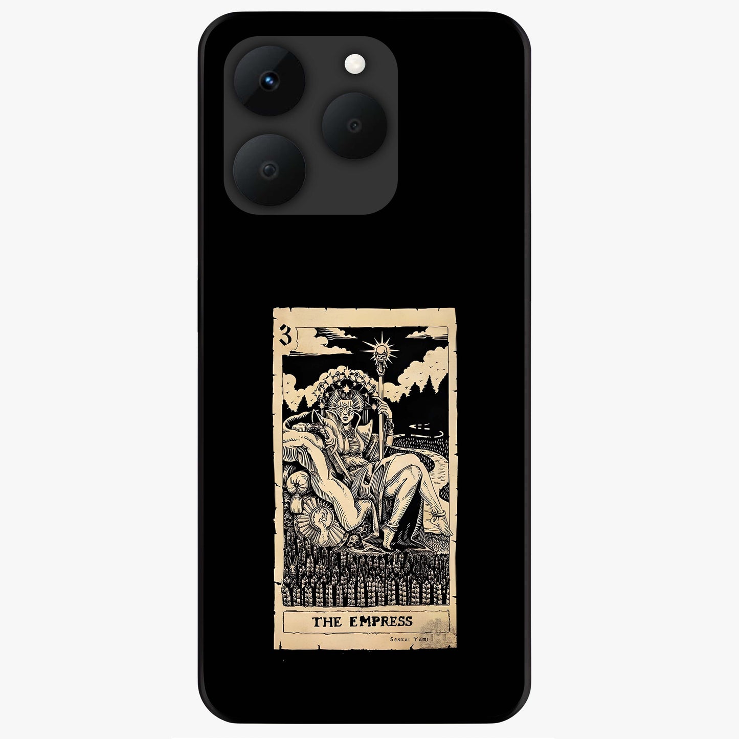 The Empress Glass Case showing flat back view with regal feminine artwork and glossy glass finish.