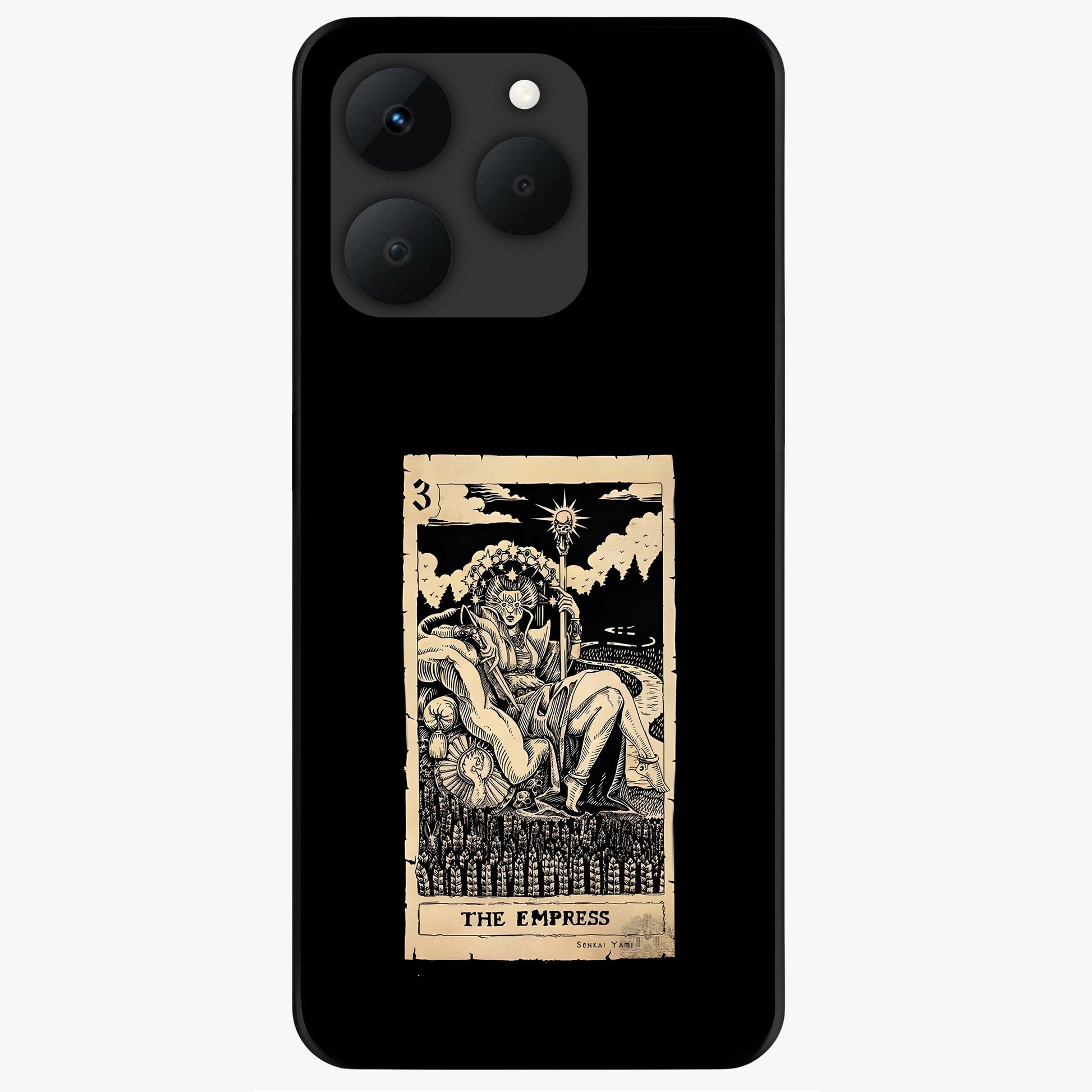 The Empress Glass Case showing flat back view with regal feminine artwork and glossy glass finish.