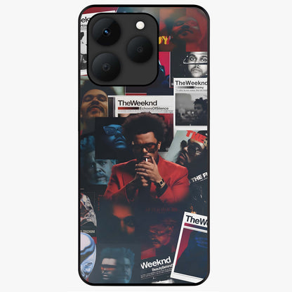 The Weeknd Glass Case showing flat back view with music inspired artistic portrait artwork and glossy glass finish.
