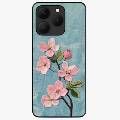 Threaded Blossom Breeze Glass Case showing flat back view with delicate blossom artwork and glossy glass finish.