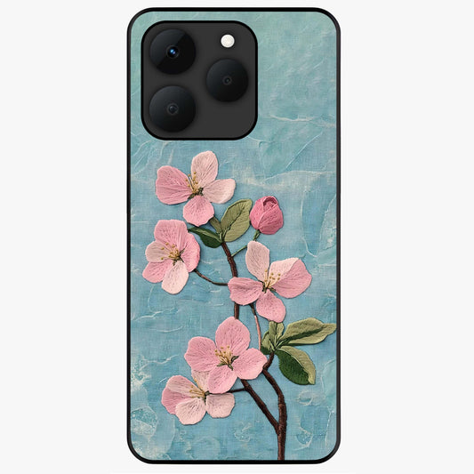 Threaded Blossom Breeze Glass Case showing flat back view with delicate blossom artwork and glossy glass finish.