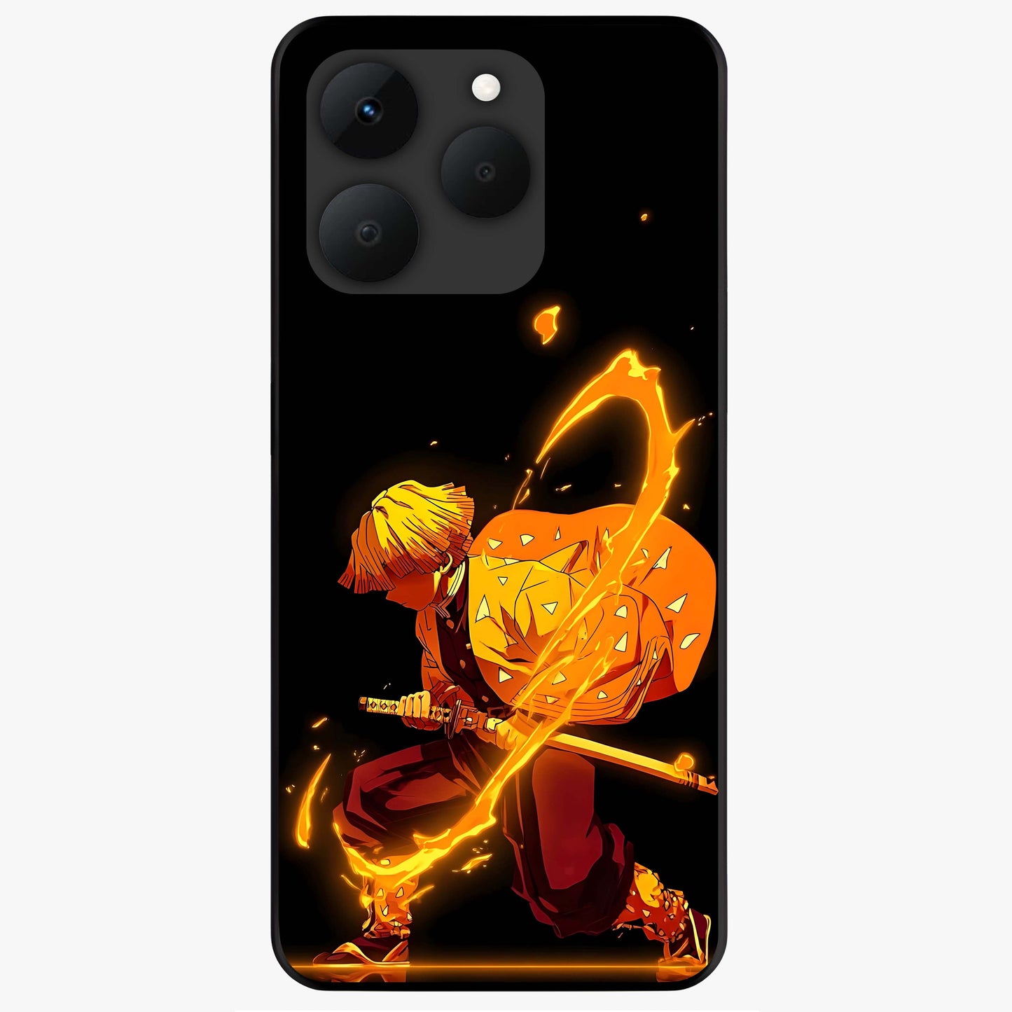 Thunder Flame Execution Glass Case showing flat back view with powerful flame and lightning artwork and glossy glass finish.