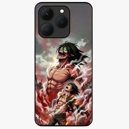 Titan Awakening Fury Glass Case showing flat back view with powerful titan inspired artwork and glossy glass finish.