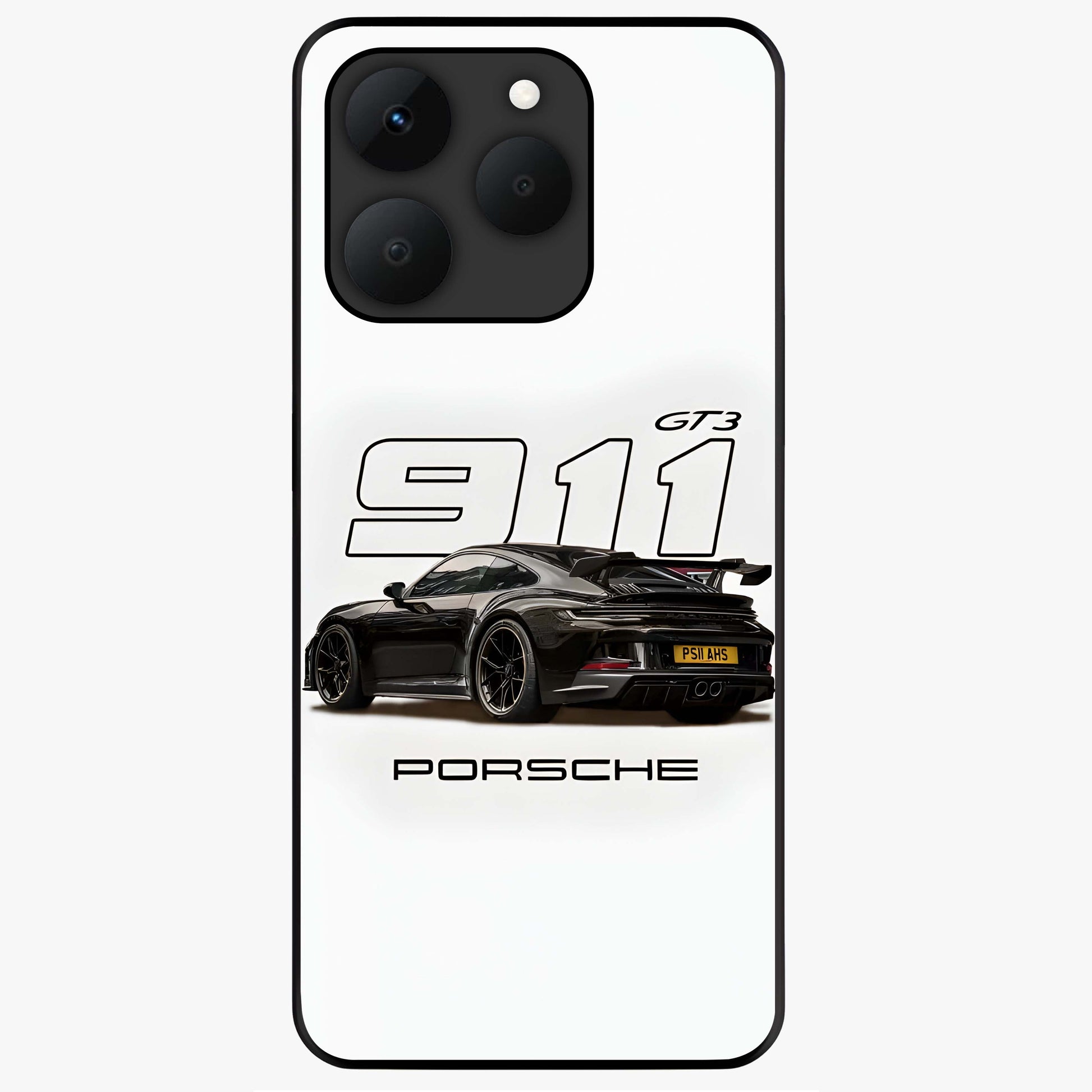 Turbo Legacy Icon Glass Case showing flat back view with iconic sports car inspired artwork and glossy glass finish.