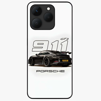 Turbo Legacy Icon Glass Case showing flat back view with iconic sports car inspired artwork and glossy glass finish.
