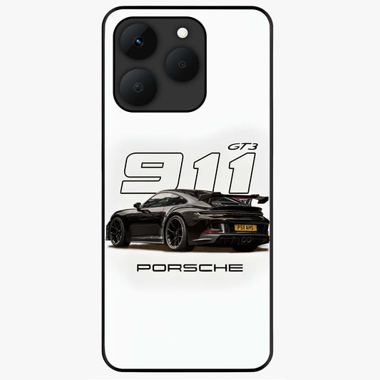Turbo Legacy Icon Glass Case showing flat back view with iconic sports car inspired artwork and glossy glass finish.