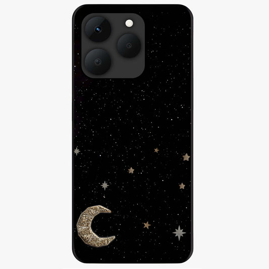 Twinkle Star With Half Moon Glass Case showing flat back view with star and half moon artwork and glossy glass finish.