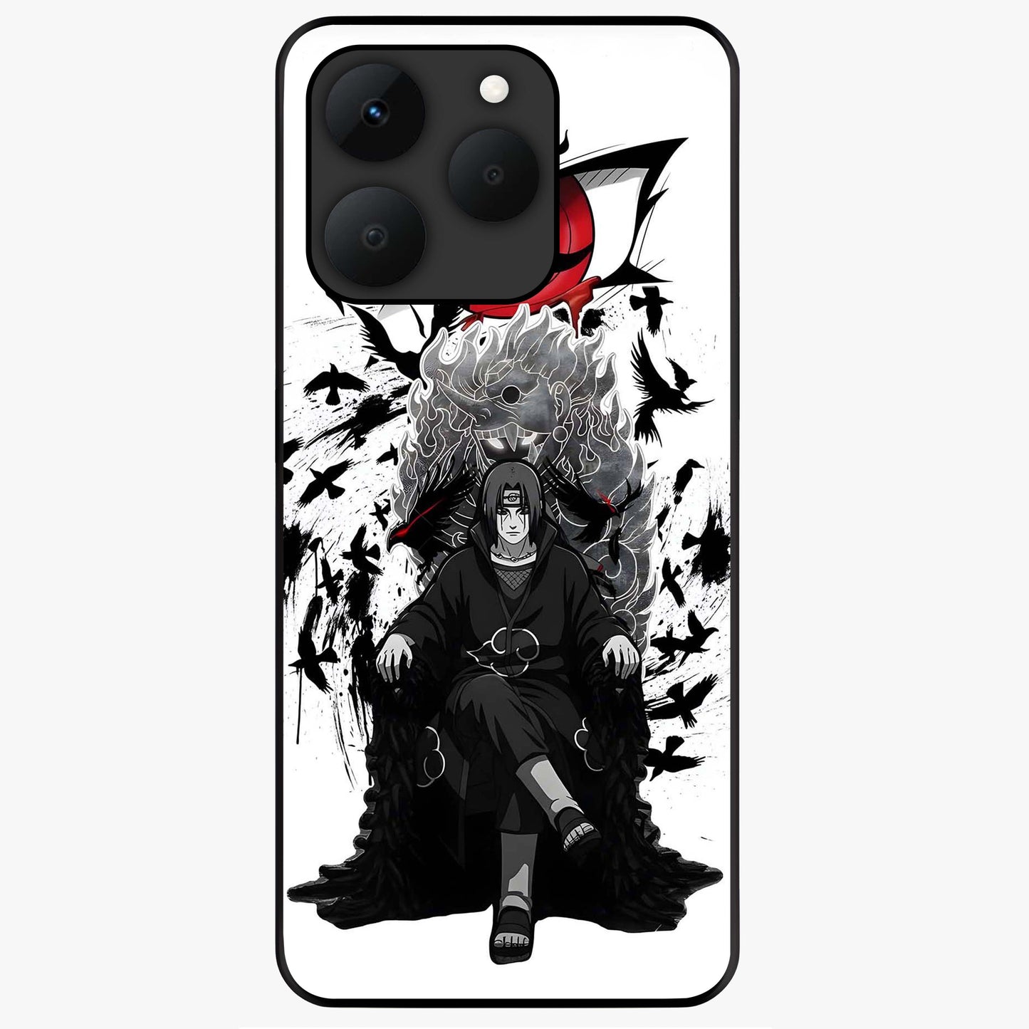 Uchiha Shadow Throne Glass Case showing flat back view with cosmic underwater themed artwork and glossy glass finish.