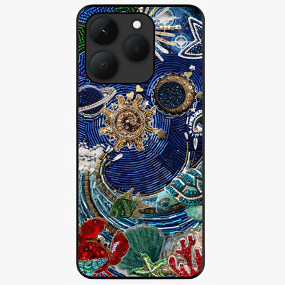 Universe Underwater Spark Glass Case showing flat back view with cosmic underwater themed artwork and glossy glass finish.