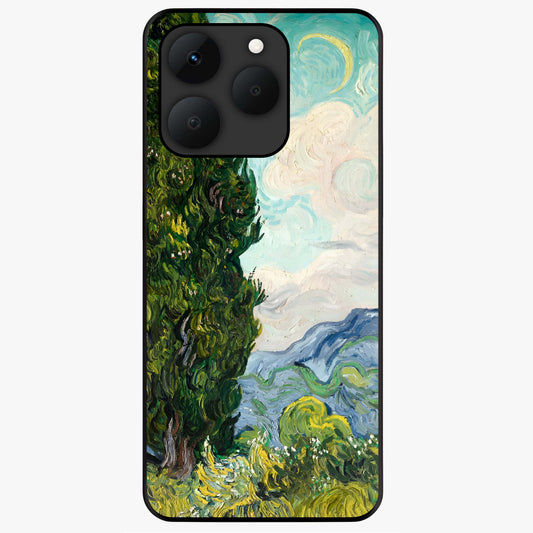 Van Gogh Vintage Art Glass Case showing flat back view with vintage painterly artwork inspired by Van Gogh style and glossy glass finish.