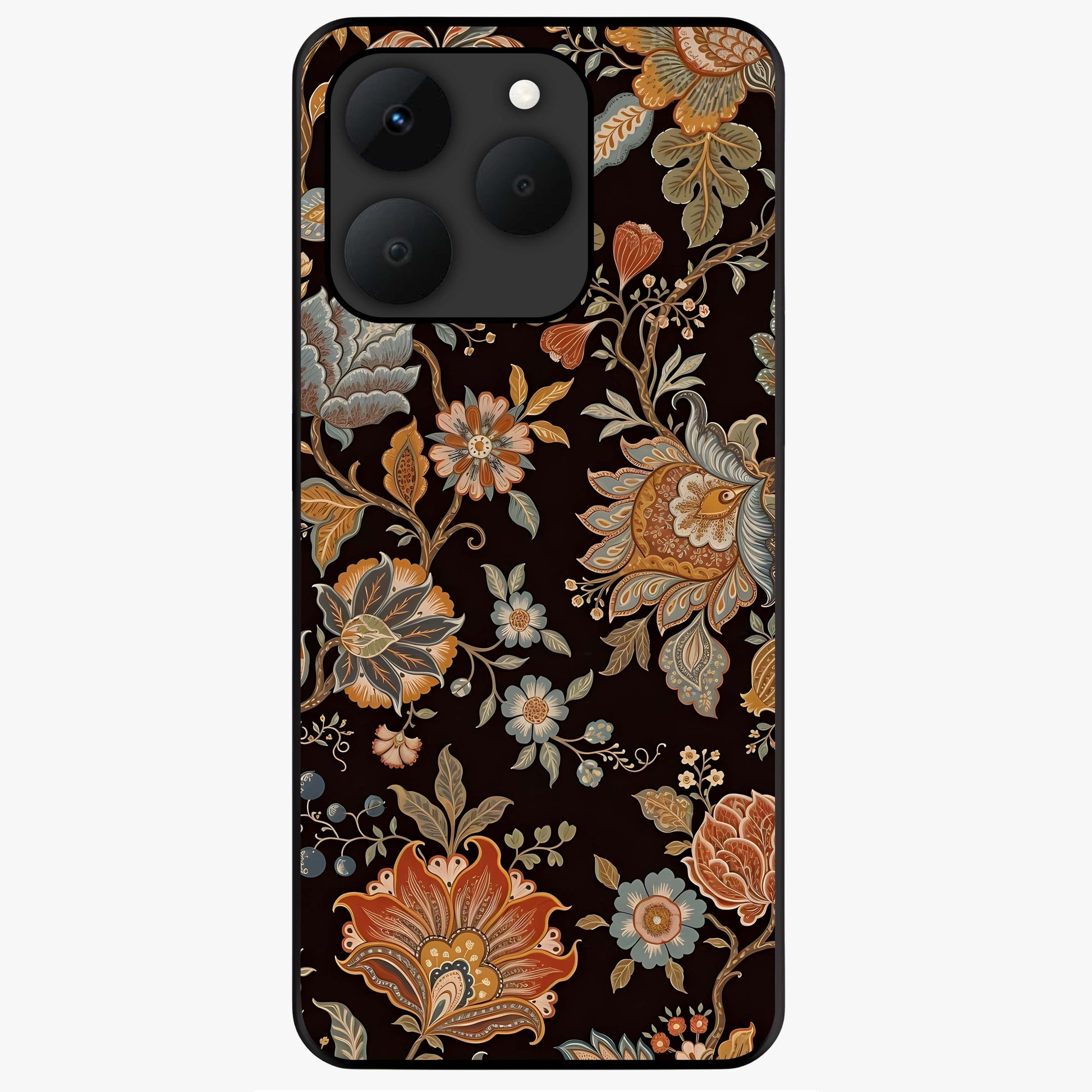 Vintage Floral Dream Glass Case showing flat back view with classic floral artwork and glossy glass finish.