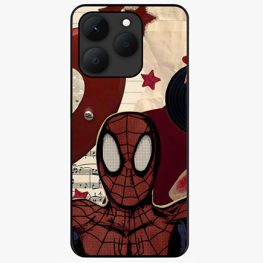 Web Warrior Vibes Glass Case showing flat back view with superhero inspired web themed artwork and glossy glass finish.