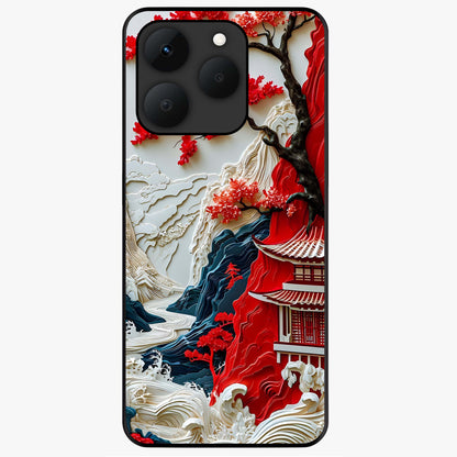 Whispers Of Sakura Waves Glass Case showing flat back view with cherry blossom wave artwork and glossy glass finish.