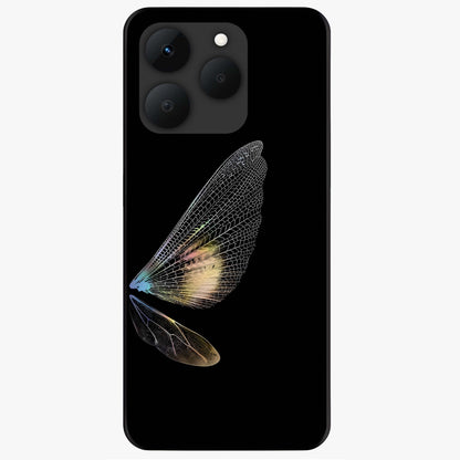 Whispers Of Wings Glass Case showing flat back view with graceful wing inspired artwork and glossy glass finish.