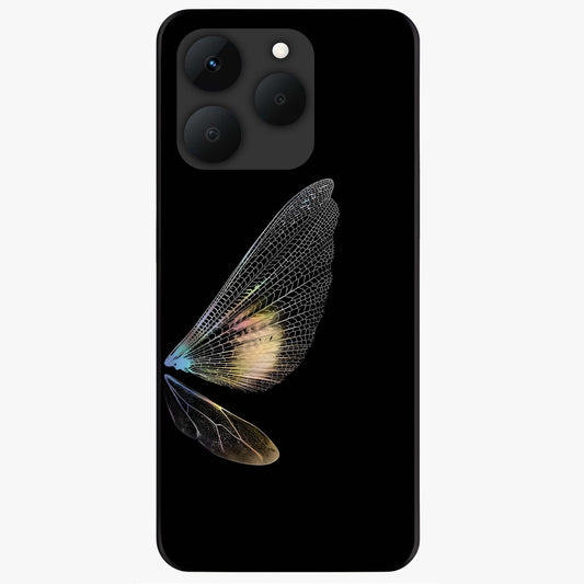 Whispers Of Wings Glass Case showing flat back view with graceful wing inspired artwork and glossy glass finish.