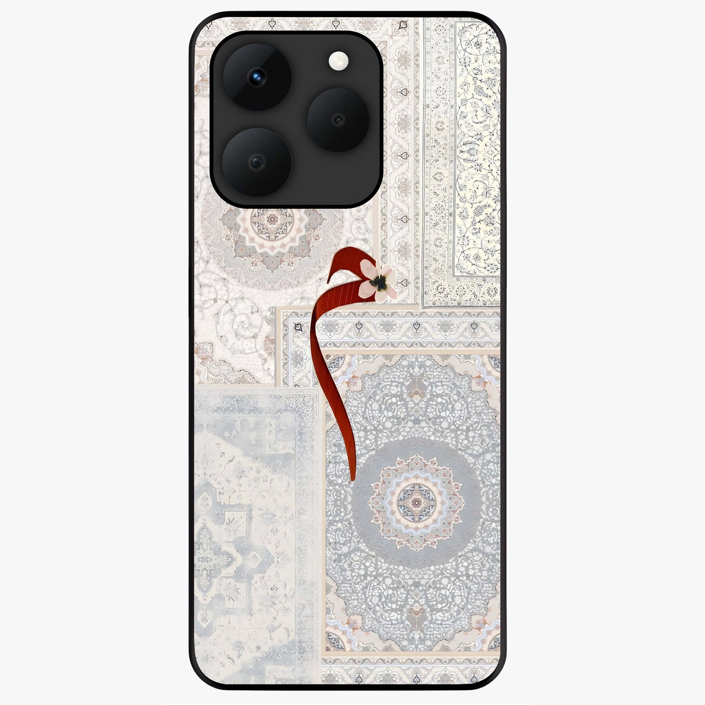 White Aesthetic Bow Glass Case showing flat back view with minimal bow artwork and glossy glass finish.