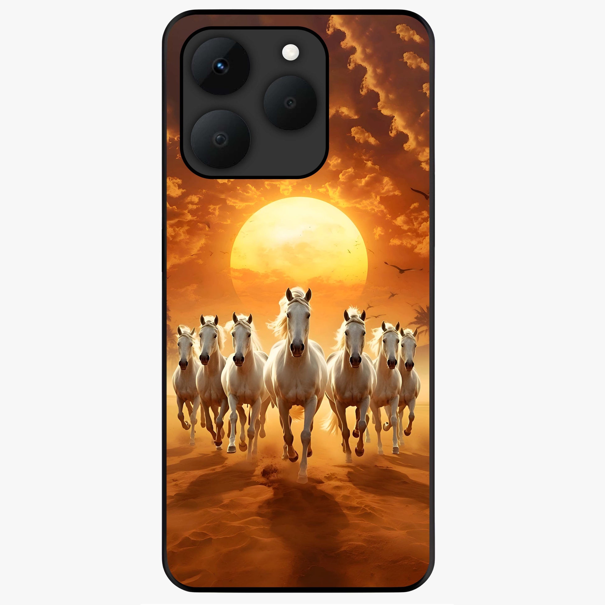 Wild Sunset Majesty Glass Case showing flat back view with majestic sunset landscape artwork and glossy glass finish.