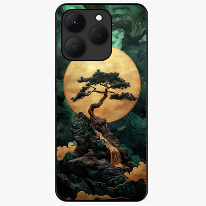 Zen Moon Rise Glass Case showing flat back view with calm moonrise artwork and glossy glass finish.