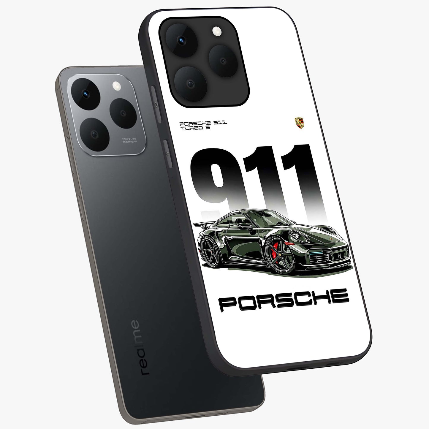 911 Turbo Dominance Glass Case displayed in premium angled mockup highlighting sporty car illustration and sleek glass surface.