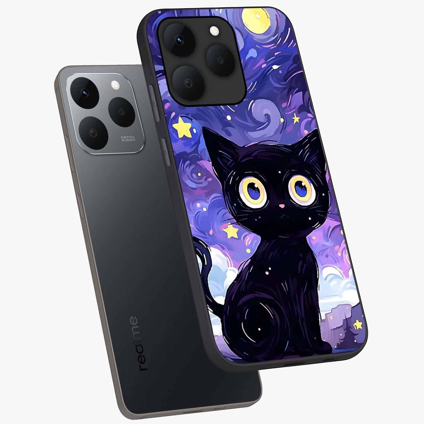 Abstract Cat Art Glass Case displayed in angled mockup highlighting modern abstract cat artwork and sleek glass surface.