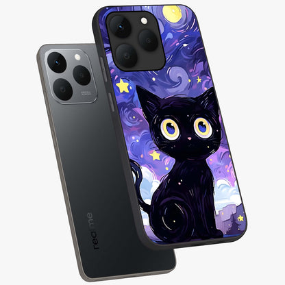 Abstract Cat Art Glass Case displayed in angled mockup highlighting modern abstract cat artwork and sleek glass surface.