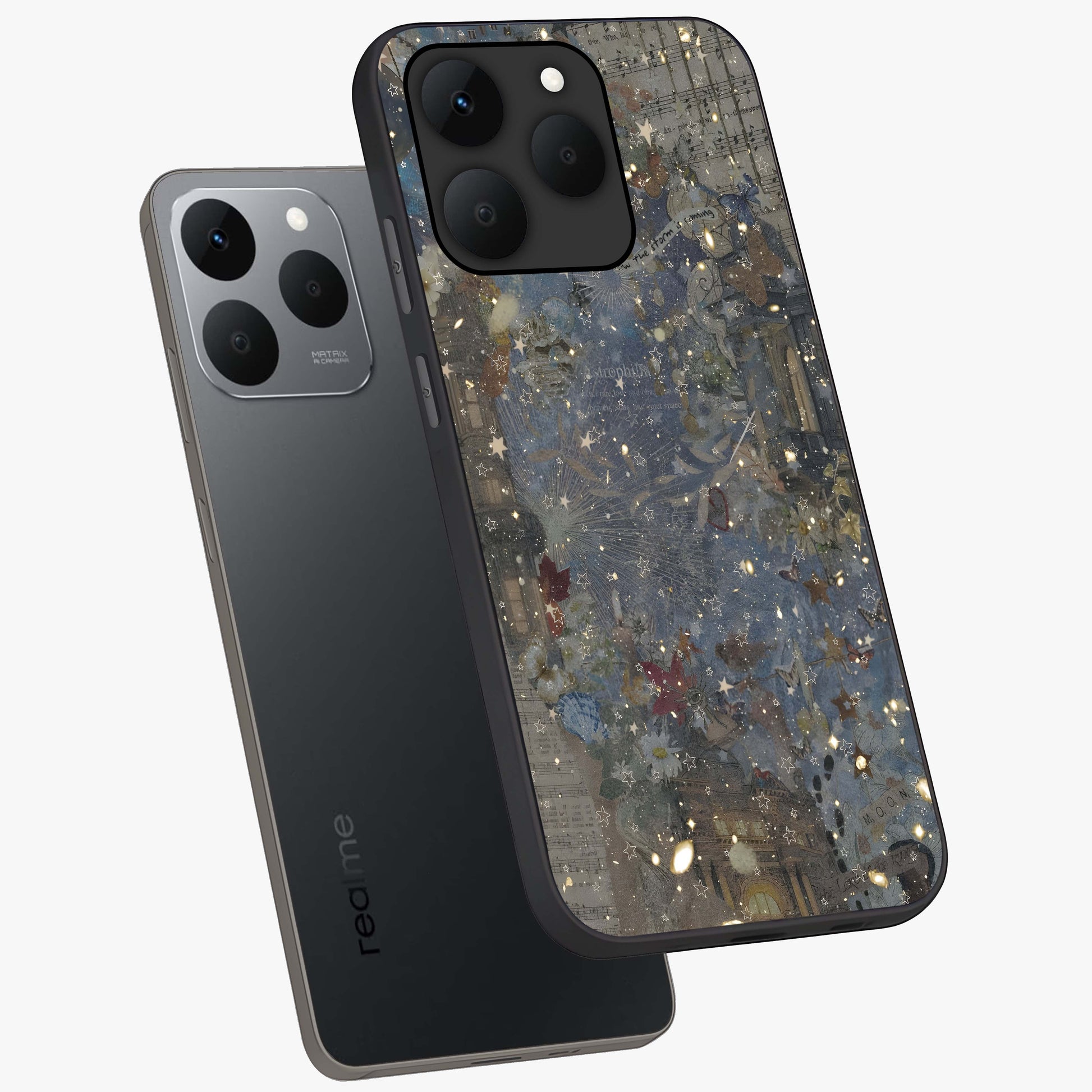 Aesthetic Astrolophia Glass Case displayed in angled mockup highlighting artistic aesthetic elements and smooth glass surface.