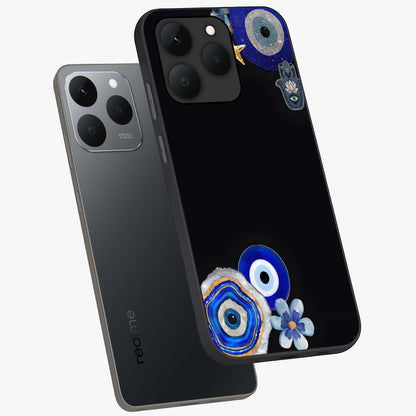 Aesthetic Blue Evil Eye Glass Case displayed in angled mockup highlighting blue evil eye symbol and spiritual aesthetic design.