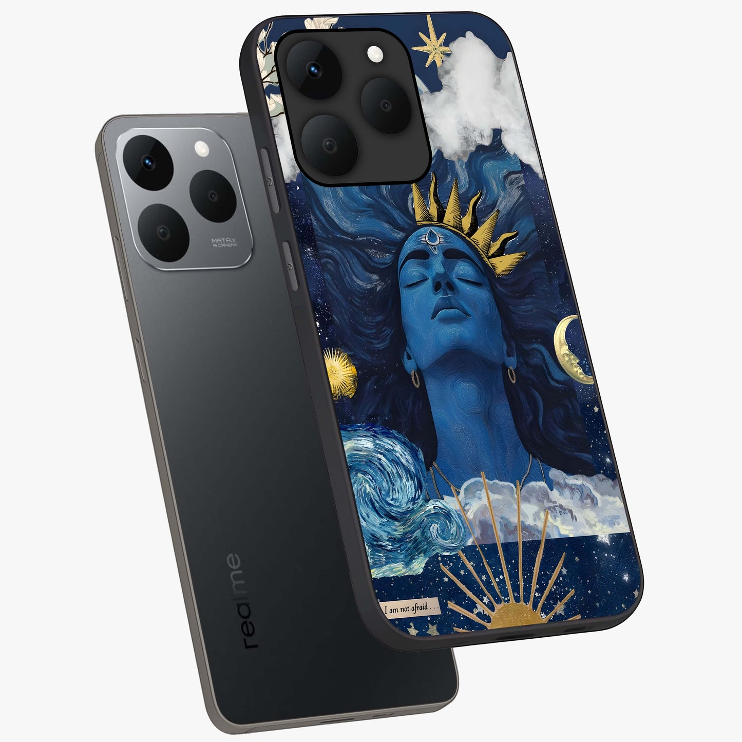 Aesthetic Lord Shiva Glass Case displayed in angled mockup highlighting spiritual Shiva illustration and sacred aesthetic design.