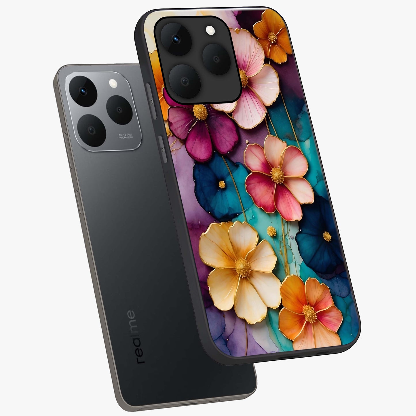 Artlyn Grace Flower Pattern Glass Case displayed in angled mockup highlighting delicate flower pattern design and smooth glass surface.