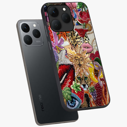 Beaded Fashion Jungle Glass Case displayed in angled mockup highlighting colorful fashion bead design and artistic pattern.