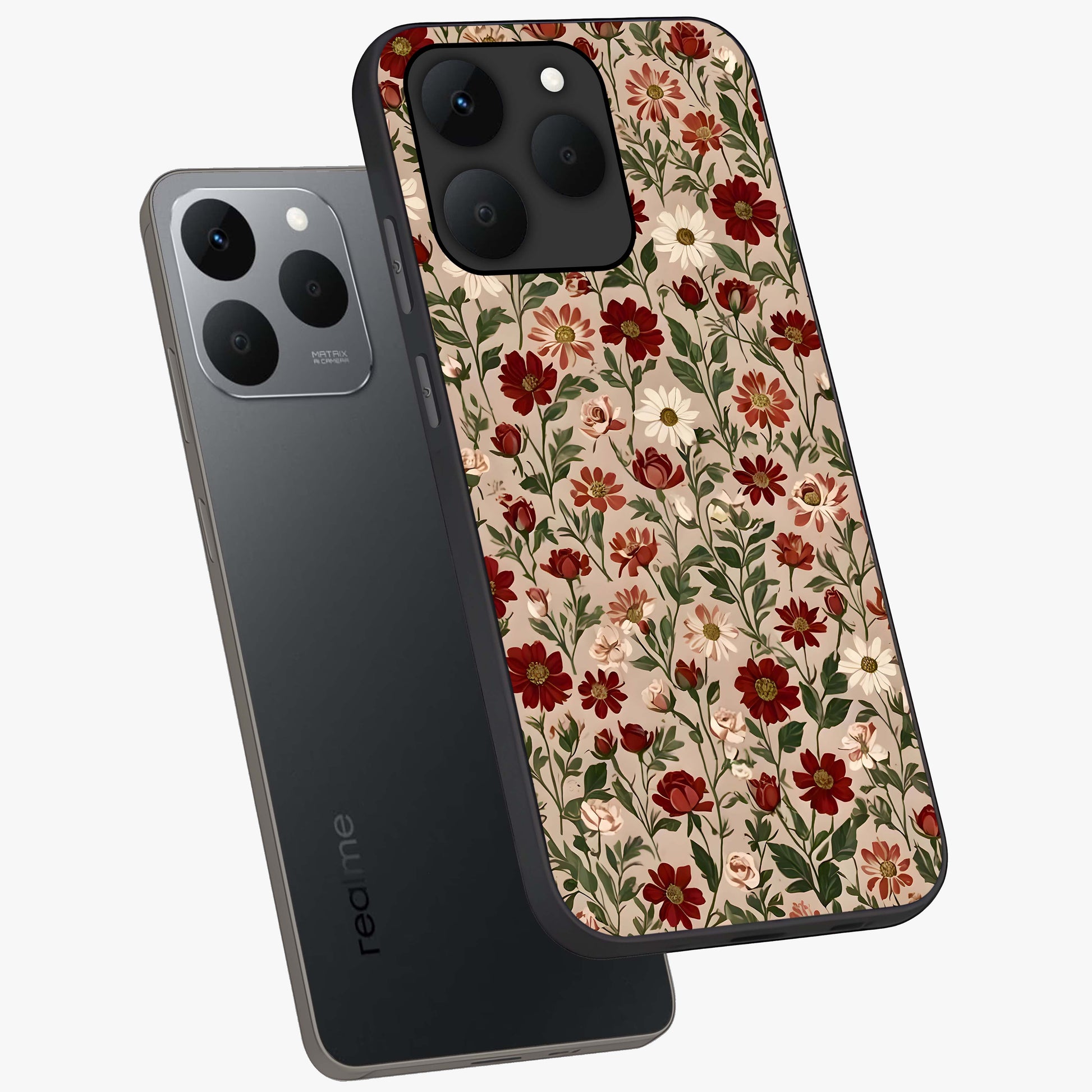 Biege Flower With Leaf Glass Case displayed in angled mockup highlighting minimal floral leaf design and elegant aesthetic.