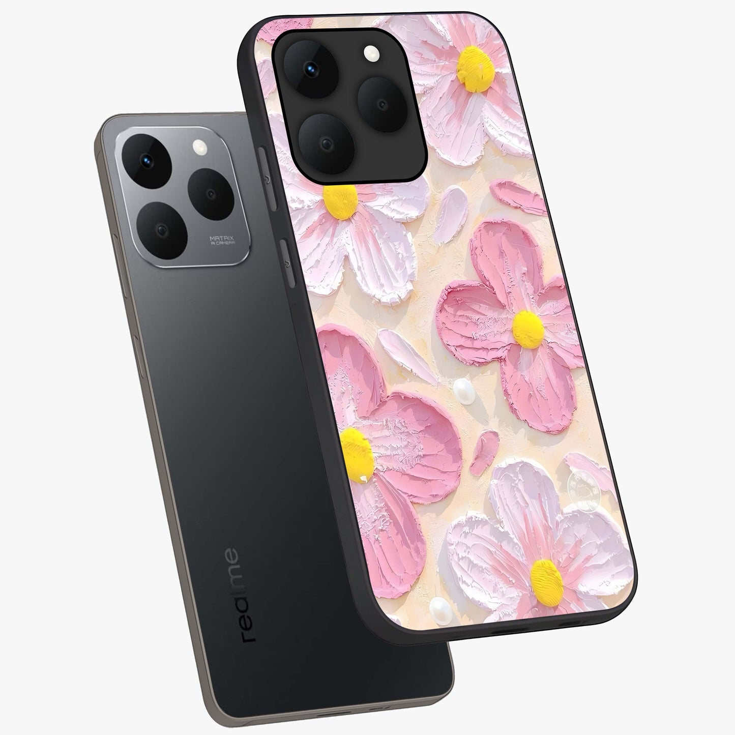 Blush Bloom Texture Glass Case displayed in angled mockup highlighting subtle bloom pattern with aesthetic pastel design.