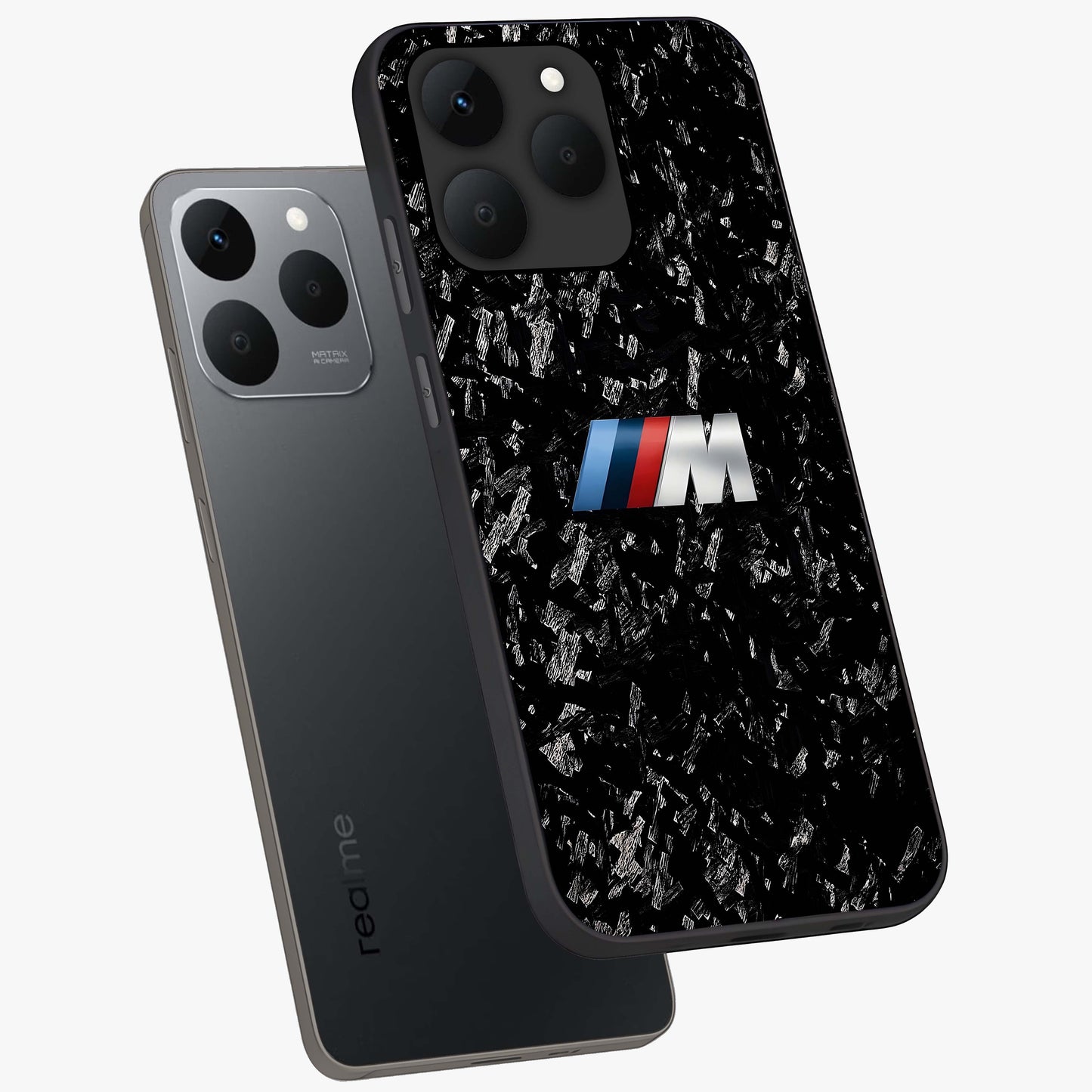 Carbon Speed Mark Glass Case displayed in angled mockup highlighting racing inspired carbon design and sleek aesthetic style.