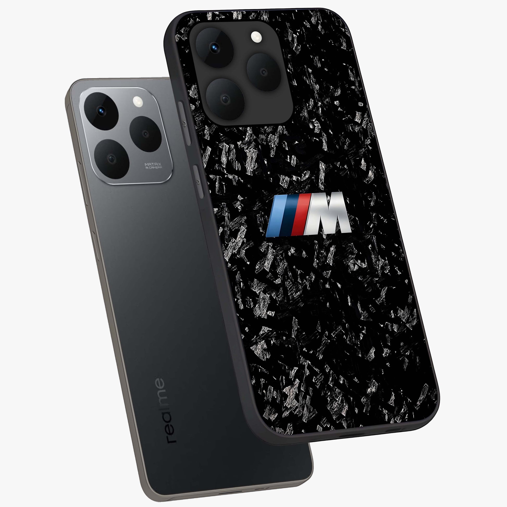 Carbon Speed Mark Glass Case displayed in angled mockup highlighting racing inspired carbon design and sleek aesthetic style.