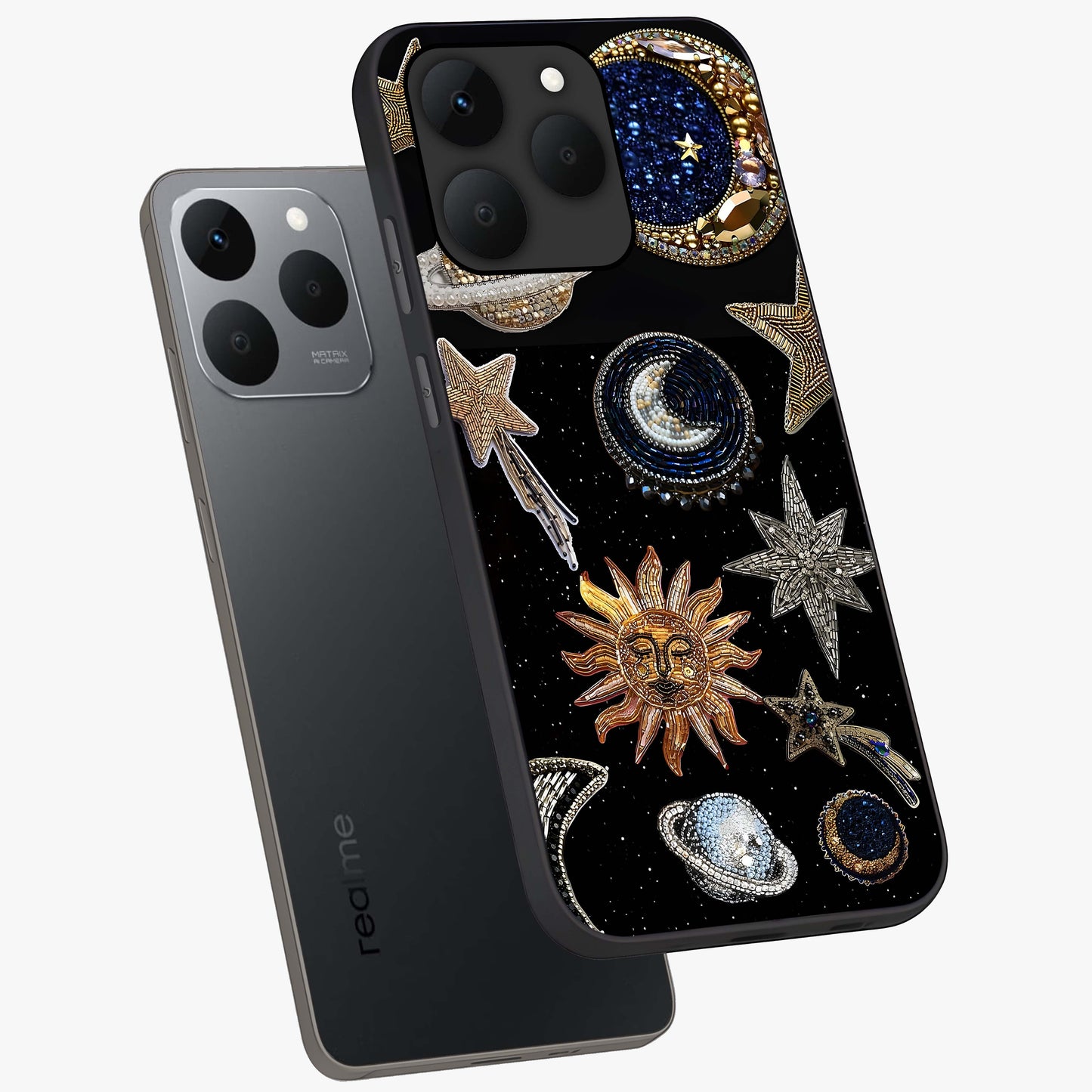 Celestial Gem Constellations Glass Case displayed in angled mockup highlighting gemstone inspired constellation design.