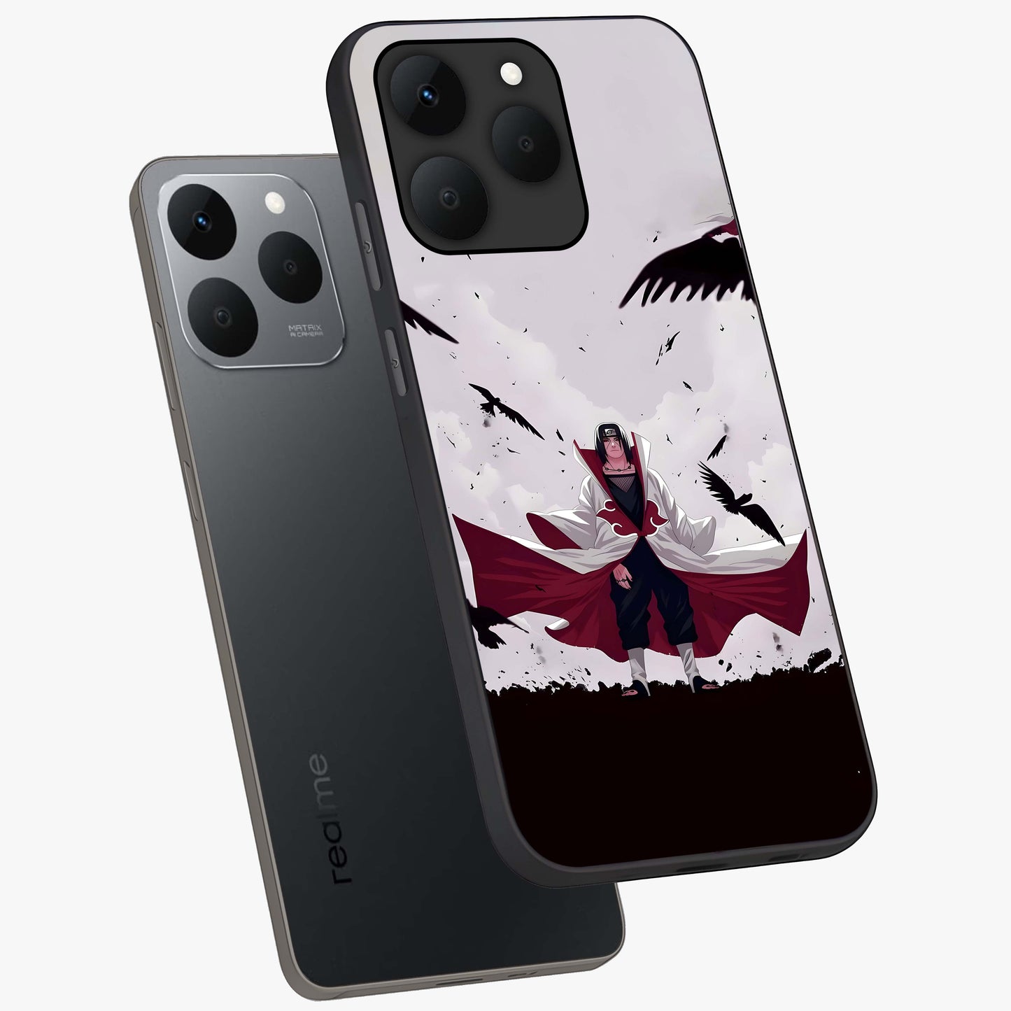 Crimson Crow Ascension Glass Case displayed in angled mockup highlighting powerful crow illustration with dark crimson aesthetic.