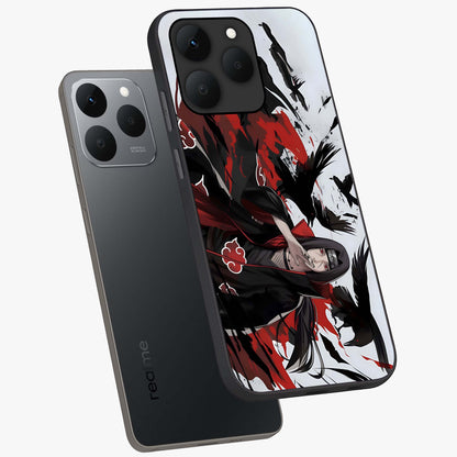 Crimson Crow Illusion Glass Case displayed in angled mockup highlighting mysterious crow graphic with dark aesthetic style.