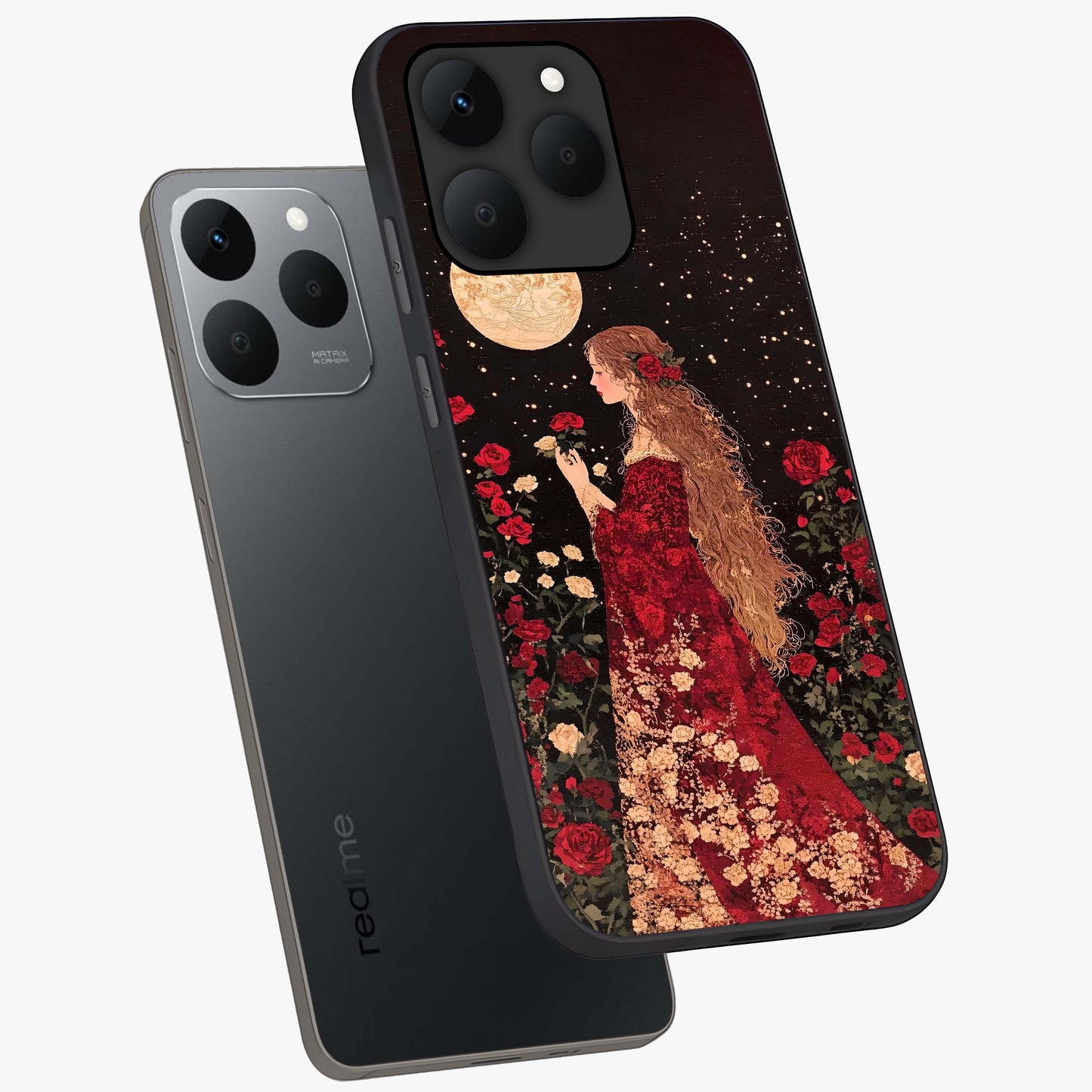 Crimson Dreams Glass Case displayed in angled mockup highlighting soft crimson aesthetic design with artistic theme.