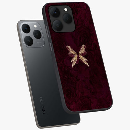 Crimson Fade Butterfly Glass Case displayed in angled mockup highlighting elegant butterfly design with crimson gradient aesthetic.