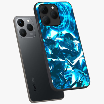 Cursed Energy Clash Glass Case displayed in angled mockup highlighting powerful battle inspired graphic with anime style aesthetic.