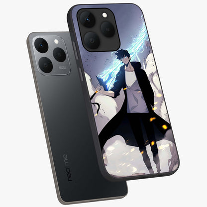 Dark Lightning Anime Warrior Glass Case displayed in angled mockup highlighting powerful lightning themed anime illustration.