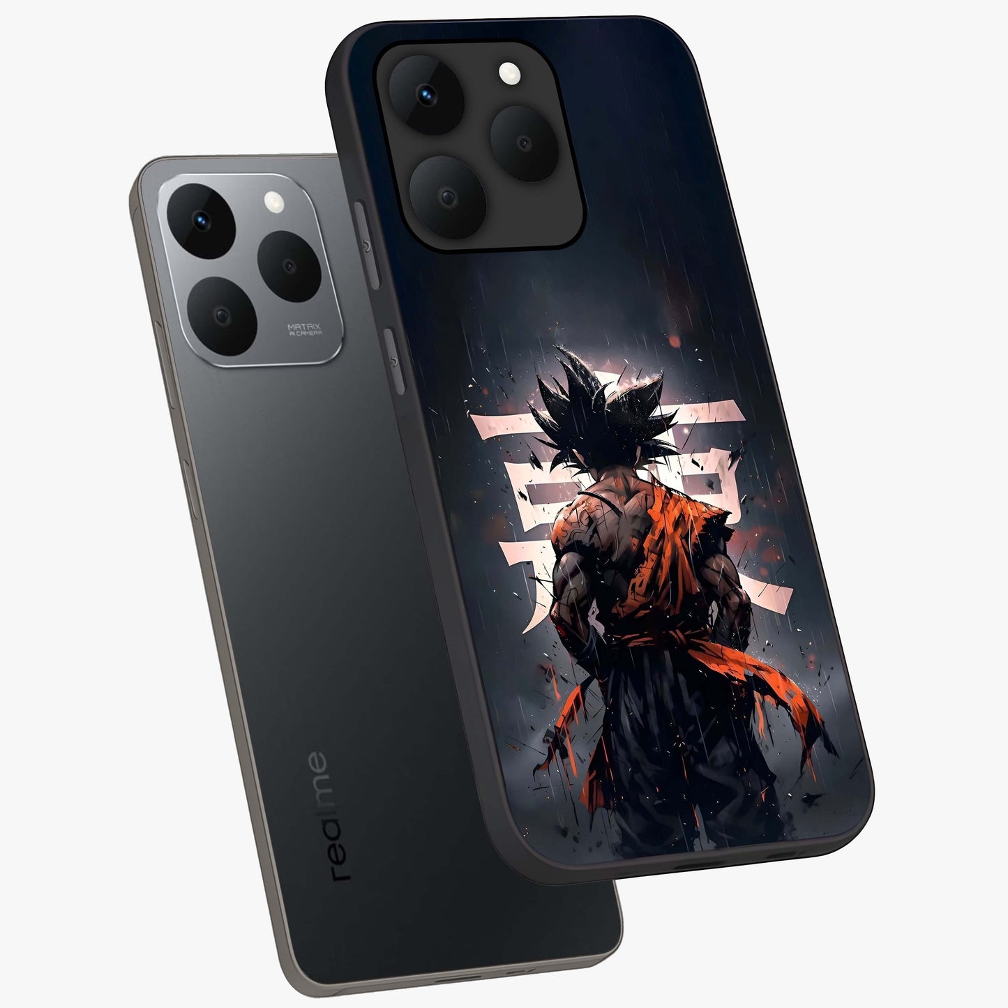 Dark Warrior In Rain Glass Case displayed in angled mockup highlighting dramatic warrior illustration with dark rain aesthetic.