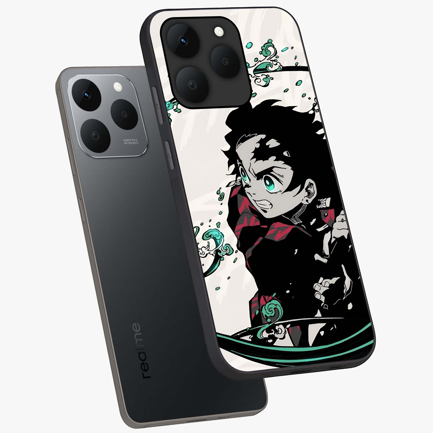 Demon Slayer Glass Case displayed in angled mockup highlighting dramatic anime character design with action aesthetic.