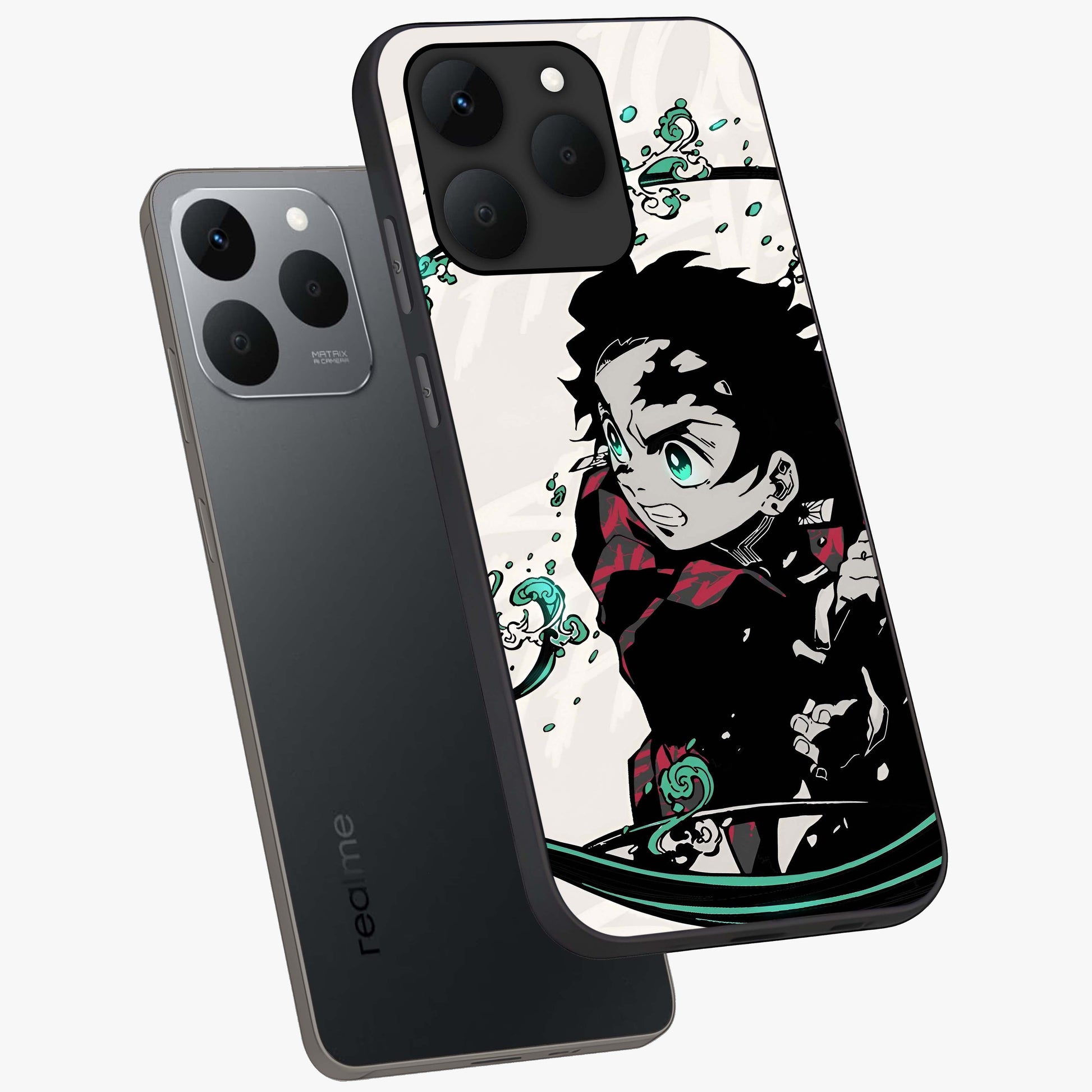 Demon Slayer Glass Case displayed in angled mockup highlighting dramatic anime character design with action aesthetic.