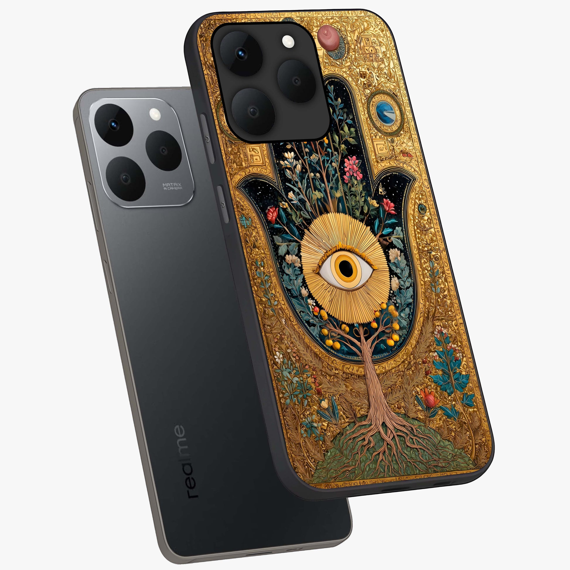 Ethereal Evil Eye Glass Case displayed in angled mockup highlighting protective evil eye symbol with spiritual aesthetic design.