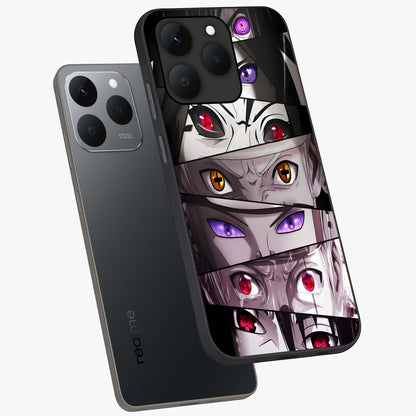 Eyes of Destiny Glass Case displayed in angled mockup highlighting bold eye illustration with mystical aesthetic style.